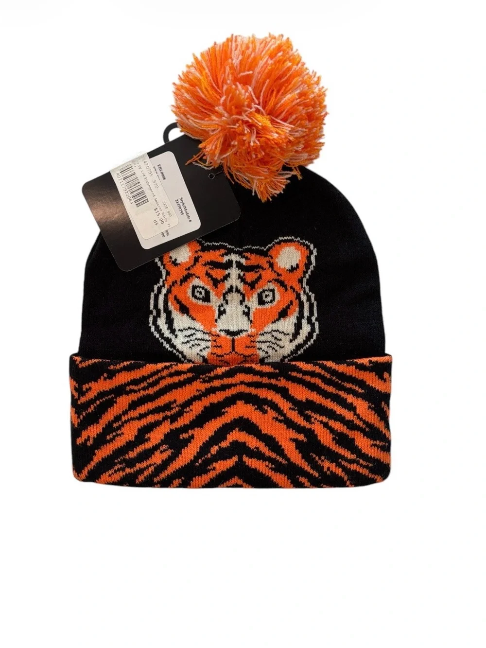Explore Youth Tiger Cuffed Knit Hat with Pom - Black Sports Hat